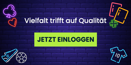 Bunte Leuchtsymbole aus Sport und Glücksspielen mit dem Slogan Vielfalt trifft auf Qualität