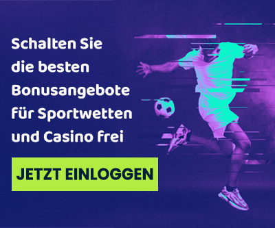 Farbintensiver Fußballspieler in Bewegung mit Bonusangebot für Sportwetten und Casino